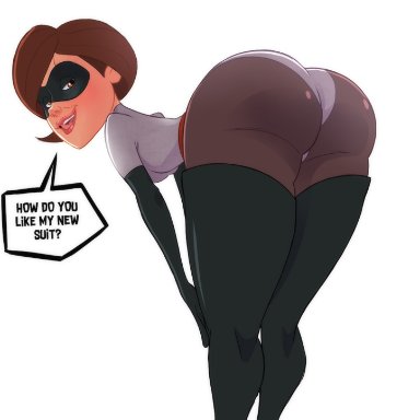 big breasts, brown hair, datguyphil, elastigirl, female, female only, helen parr, mature female, milf, nipples, short hair, solo, solo female, solo focus, the incredibles