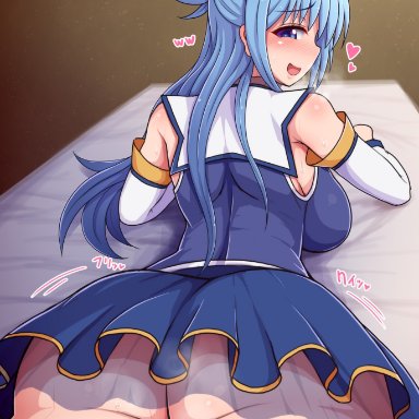 1girls, aqua (konosuba), aqua eyes, big ass, big breasts, blue eyes, blue thing, blush, bubble ass, bubble butt, dat ass, fat ass, female, goddess, heart