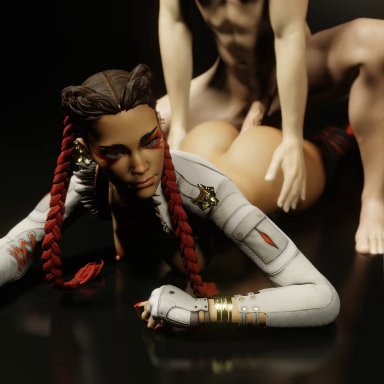 3d, ambiguous penetration, anal, animated, apex legends, artist request, big ass, braids, dark-skinned female, doggy style, earrings, eyeshadow, from behind position, loba, long braid