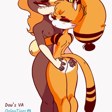 2girls, animated, anthro, anus, ass, ass grab, cute, diives, dou (diives), female, female only, furry, groping, oolay-tiger, original