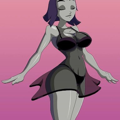 big breasts, dc, female, female only, pale-skinned female, purple eyes, purple hair, rachel roth, raven, ravenravenraven, solo, solo female, solo focus, teen titans