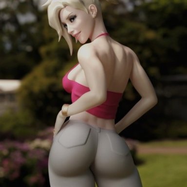 3d, big ass, blender, blonde hair, clothed, jeans, joelgraphz, looking at viewer, mercy, noah graphicz22, Noahgraphcz, noahgraphicz, overwatch