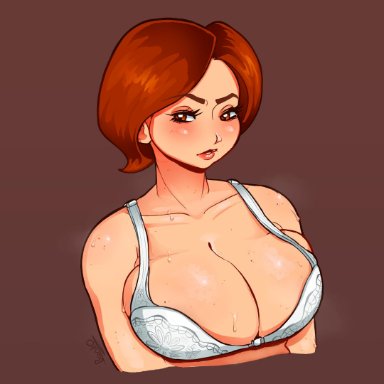 alternate outfit, bit tits, bonkoarts, bra, breast freckles, breast squish, breasts, cleavage, clouds, deep cleavage, disney, elastigirl, fanart, female, female only