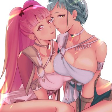 2girls, artist request, breasts, cleavage, female, female only, fire emblem, fire emblem: three houses, hilda (fire emblem), huge breasts, marianne (fire emblem), marianne von edmund, nintendo