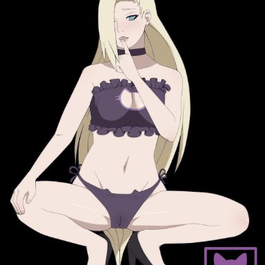1girls, blonde hair, blue eyes, breasts, cleavage cutout, female, female only, finger to mouth, footwear, hair over one eye, heels, high heels, ino yamanaka, long hair, looking at viewer