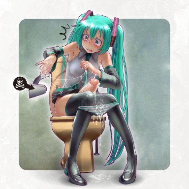 cum, edit, elzikyuchi, futanari, hatsune miku, photoshop, third-party edit, toilet, vocaloid, wokada