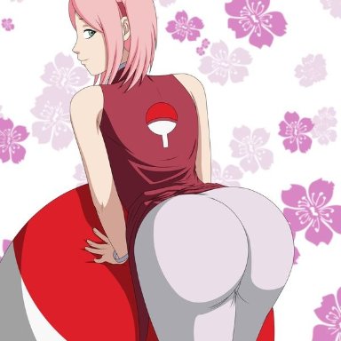 1girls, alternate costume, behind view, bent over, boruto: naruto next generations, bubble butt, clothing, elmonais, female, female only, forehead jewel, fully clothed, green eyes, headband, looking at viewer
