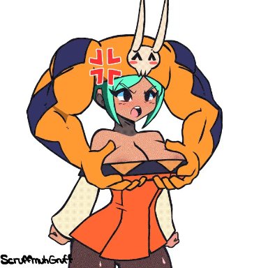 1girls, angry, animated, big breasts, bouncing breasts, breast grab, breast squeeze, breasts, cerebella, cleavage, female, female only, large breasts, scruffmuhgruff, skullgirls