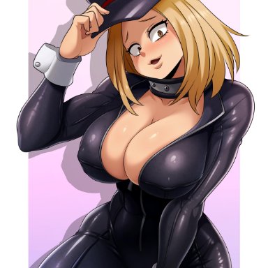 1girls, big breasts, blonde hair, breasts, camie utsushimi, cleavage, female, female only, hero outfit(mha), huge breasts, jmg, large breasts, looking at viewer, my hero academia, solo