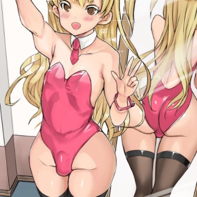 1boy, ass, blonde hair, bulge, bunny girl, coin rand, femboy, girly, long hair, male only, phone, reflection, selfie, solo, thighhighs