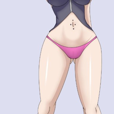 1girls, arm behind head, armpit, big breasts, blue hair, blue nails, bottomless, breasts, clothed, feet, female, female only, flower, full body, konan