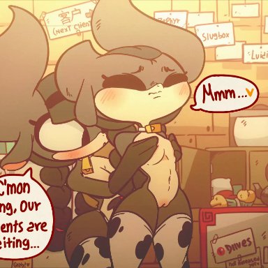 anthro, baozi (diives), binggan, breast grab, breast hold, breast milk, breast squeeze, breasts, broken horn, cowbell, diives, horn, speech bubble, text bubble, webm