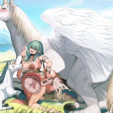 artist request, breast sucking, byleth (female), byleth (fire emblem), fire emblem, fire emblem: three houses, husband and wife, mother and son, pegasus, pregnant, pregnant sex, zoophilia