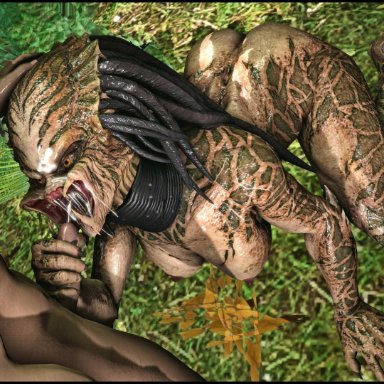 cum, cum in mouth, cum on face, cumshot, cumshot in mouth, monster girl, on knees, oral cumshot, predator (franchise), source filmmaker, yautja