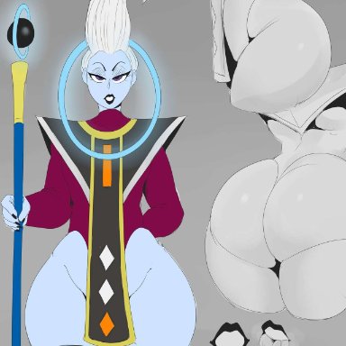 big ass, big butt, blue eyes, blue skin, clothing, detnox, dragon ball, dragon ball super, lips, male focus, solo male, whis, white background, white hair, wide hips