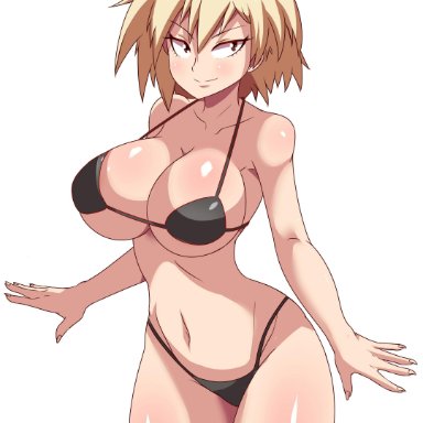 1girls, abs, big breasts, bikini, black bikini, blonde hair, eyelashes, female, high resolution, huge breasts, lucyfercomic, mature female, micro bikini, milf, mitsuki bakugou