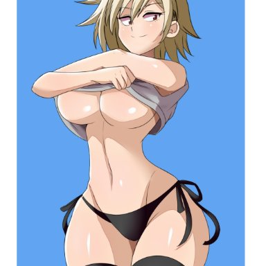 1girls, abs, big breasts, black panties, black thighhighs, blonde hair, blush, female, high resolution, huge breasts, huge thighs, lucyfercomic, milf, mitsuki bakugou, my hero academia