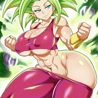 bayeuxman, big breasts, blue eyes, dragon ball, dragon ball super, female, female only, female saiyan, fusion, kalifa, legendary super saiyan, nipples, nipples visible through clothing, saiyan, solo