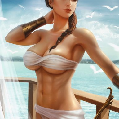1girls, abs, assassin's creed, assassin's creed odyssey, big breasts, breasts, cleavage, female, female only, kassandra, large breasts, muscles, muscular, muscular female, solo