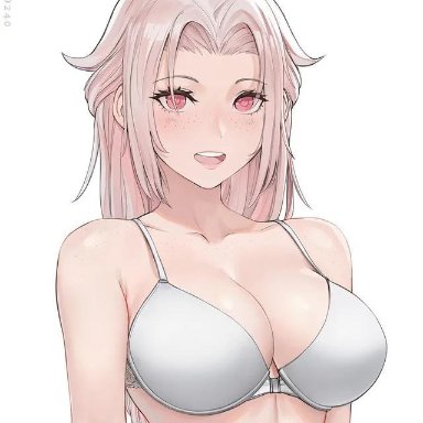 1girls, chloe (sciamano240), cleavage, female only, large breasts, open mouth, original character, pink eyes, pink hair, sciamano240, solo, solo female, underwear