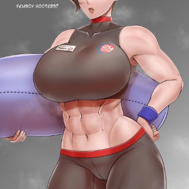 abs, aestheticc-meme, big breasts, brown hair, female, female only, green eyes, hourglass figure, mature female, milf, original character, short hair, solo, solo female, solo focus