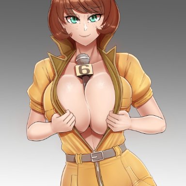 1girls, absurdres, aestheticc-meme, april o'neil, big breasts, breasts, cleavage, female, female only, highres, large breasts, looking at viewer, solo, teenage mutant ninja turtles