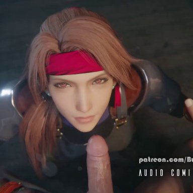 3d, animated, blender, blowjob, bulgingsenpai, cg, eye contact, final fantasy, final fantasy vii, final fantasy vii remake, fingerless gloves, handjob, holding hands, jessie rasberry, licking