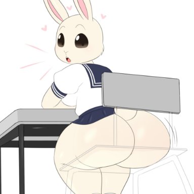 <3, 1girls, anthro, ass, beastars, big ass, chair, dark eyes, desk, female, female only, haru (beastars), highres, jinu, lagomorph