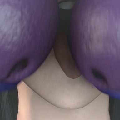 1girl, 3boys, 3d, big breasts, big penis, black hair, cum on face, cumshot, final fantasy, foreskin, handjob, licking penis, monster, pmmsfm, red eyes