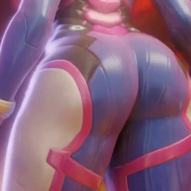 16:9 aspect ratio, 1girl, 3d, animated, ass, ass focus, ass shake, blender (software), bodysuit, bouncing ass, brown hair, bubble butt, curvaceous, d.va, female