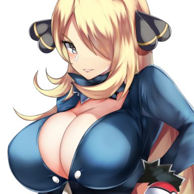 big breasts, blonde hair, cynthia (pokemon), female, female only, human, long hair, mature female, nintendo, pokemon, pokemon champion, pokemon dppt, solo, solo female, solo focus