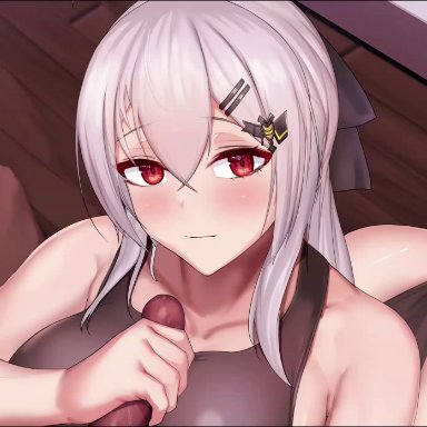 1boy, 1girl, adjusting clothes, ahoge, animated, anus, areolae, armpits, ass, ass press, back, bare arms, bare shoulders, bed, black hair ornament