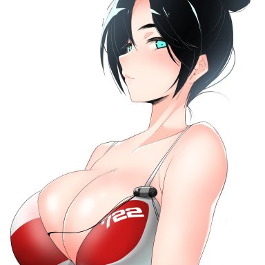 1girls, apex legends, bare shoulders, bikini, black hair, breasts, clavicle, cleavage, female, hair bun, high resolution, large breasts, light smile, long hair, looking at viewer