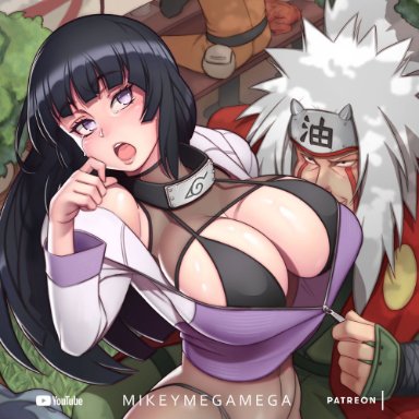 age difference, big breasts, blue hair, crying, female, forced, hyuuga hinata, jiraiya, lavender eyes, long hair, male, male/female, mature male, mikeymegamega, naruto