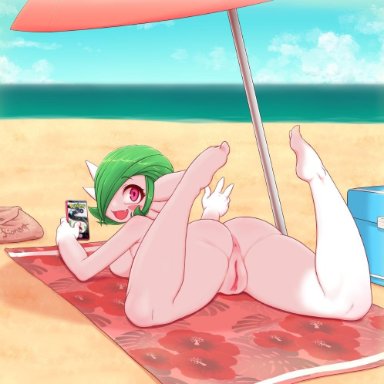 1girl, 1girls, animal humanoid, anthro, anus, artist name, ass, beach, beach towel, beach umbrella, big breasts, blush, breasts, butt, cloud