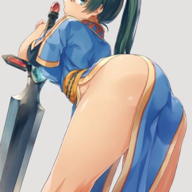 1girls, artist request, ass, ass focus, bending over, fire emblem, green hair, huge ass, leaning forward, looking back, lyndis (fire emblem), nintendo, ponytail, presenting, presenting hindquarters