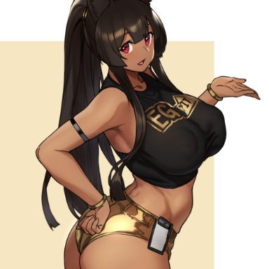 1girls, anubis (houtengeki), ass, big ass, big breasts, breasts, cleavage, female, female only, houtengeki, large breasts, looking at viewer, looking back, nipple bulge, solo