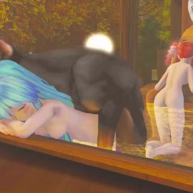 1animal, 2girls, animated, ass, blowjob, blue hair, canine, doberman, doggy style, from behind, fucked silly, hatsune miku, humping, interspecies, kamvenau