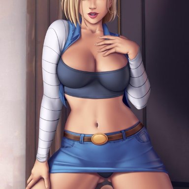 1girls, android 18, big breasts, breasts, dragon ball, dragon ball z, female, female only, flowerxl, large breasts, looking at viewer, panties, solo