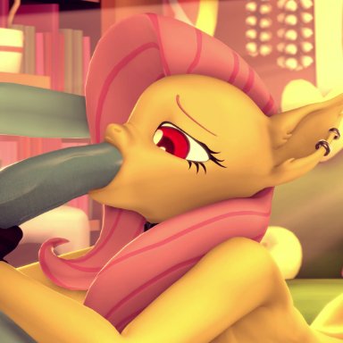 3d, 4k, animated, anthro, blowjob, collar, cum in mouth, cum swallow, deepthroat, flutterbat (mlp), fluttershy (mlp), futa, horsecock, my little pony, oral