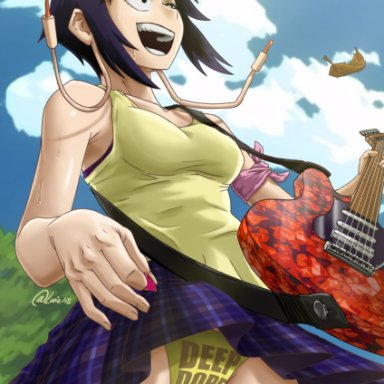 1girls, accidental exposure, earlobe jacks, earlobes, female, guitar, guitar pick, kyoka jiro, looking up, luizhtx, my hero academia, open mouth, panties, pantyshot, purple hair