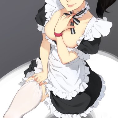 blush, choker, feguimel, high heels, looking at viewer, maid, maid headdress, maid outfit, persona, persona 5, smilng, thighhighs, twintails