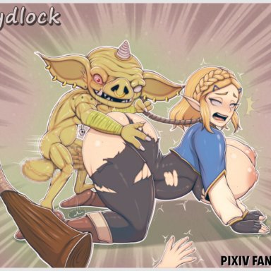 bokoblin, cydlock, doggy style, golden bokoblin, huge ass, huge breasts, huge cock, milf, penetration, princess zelda, pussy ejaculation, pussy juice, pussy juice drip, the legend of zelda, torn clothes