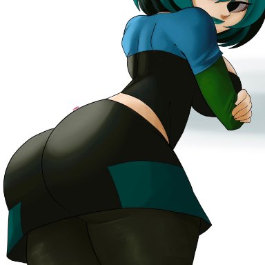 ass, ass focus, big breasts, black highlights, blue hair, female, female only, goth, gwen (tdi), looking at viewer, looking back, lyn nyl, solo, solo female, solo focus