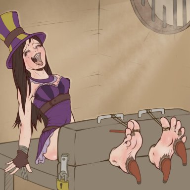 1girl, 1girls, 5 toes, arched soles, arms tied, barefeet, barefoot, big feet, bondage, caitlyn, closed eyes, crying, feet, female, female only