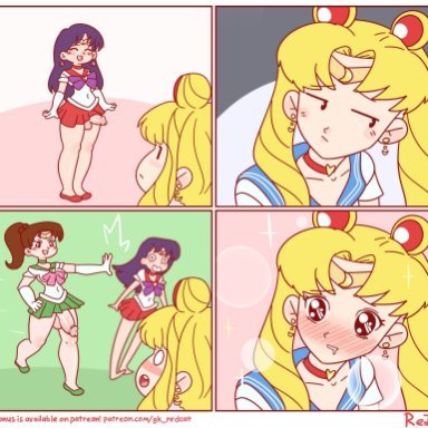 1girls, 2futas, big penis, bishoujo senshi sailor moon, blonde hair, blush, clothing, dickgirl, excited, female, flaccid, futa on female, futanari, hung futanari, imminent rape