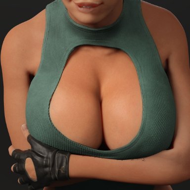 3d, athletic, athletic female, bare shoulders, bifrost3d, big breasts, biting lip, breasts, busty, cleavage, cleavage cutout, female, female focus, female only, fingerless gloves