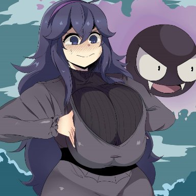 @ @, 1girl, 1girls, alternate breast size, ambiguous gender, big breasts, breast press, cuteakita, female, gastly, hairband, hex maniac, huge breasts, human, large breasts