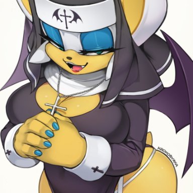 bat, chiropteran, cleavage, huge breasts, krokobyaka, nun, rouge the bat, smile, sonic (series)