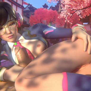 1boy, 1girls, 3d, academy d.va, alternate costume, animated, ass, blender, d.va, erection, female, handjob, male, no sound, overwatch